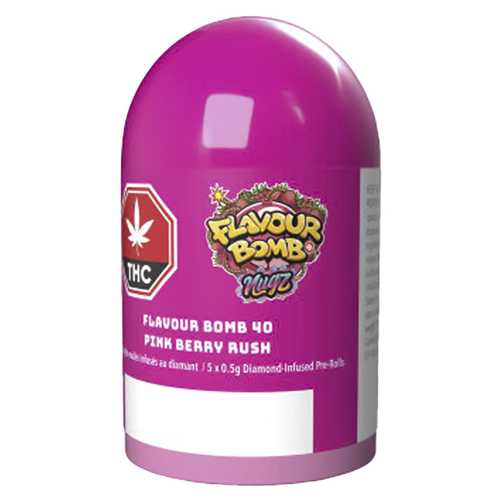 Nugz - Flavour Bomb 40 Pink Berry Rush Diamond Infused Pre-Roll - 5x0.5g - Image 2