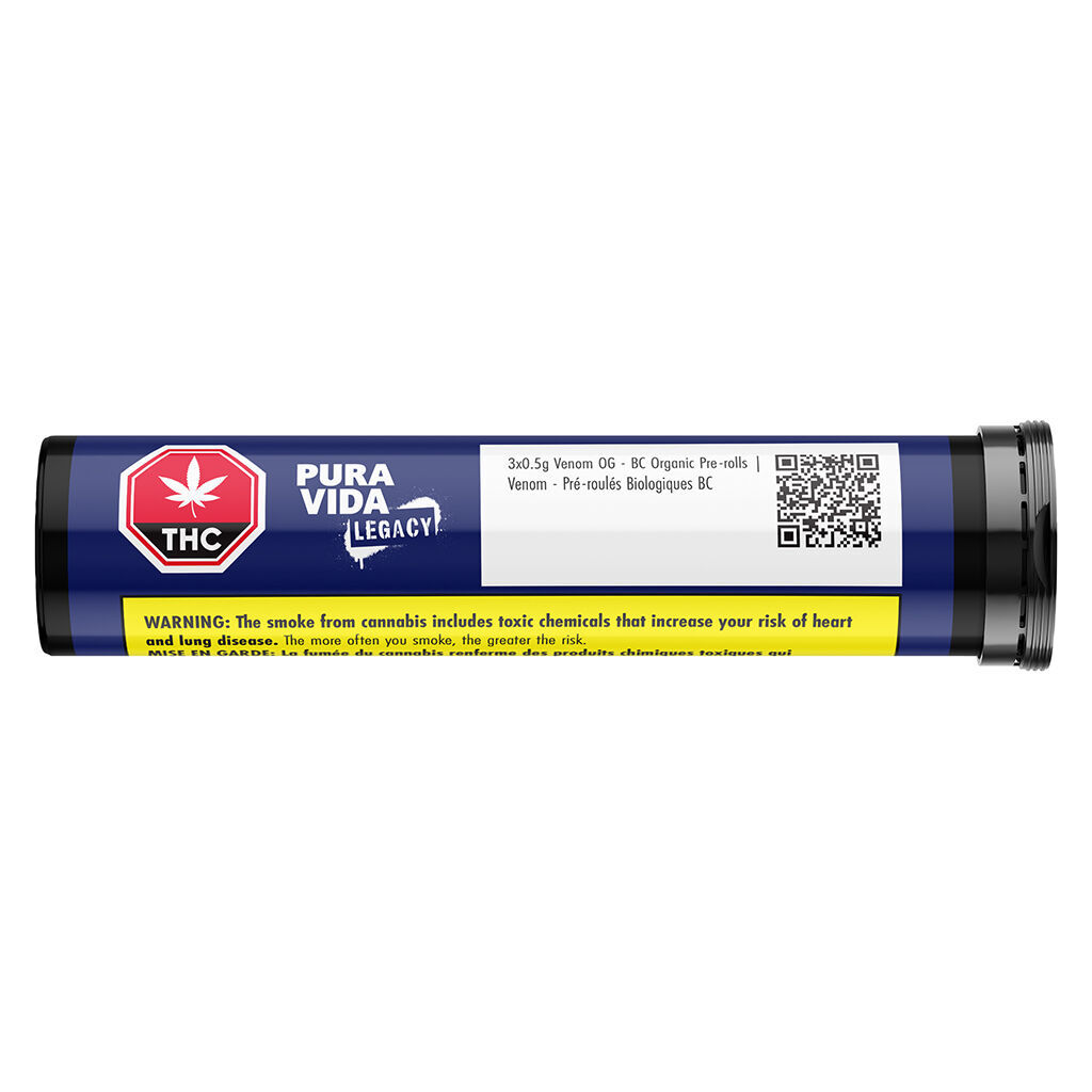 Pura Vida - Venom OG - BC Organic Pre-Rolls - 3x0.5g - Image 2